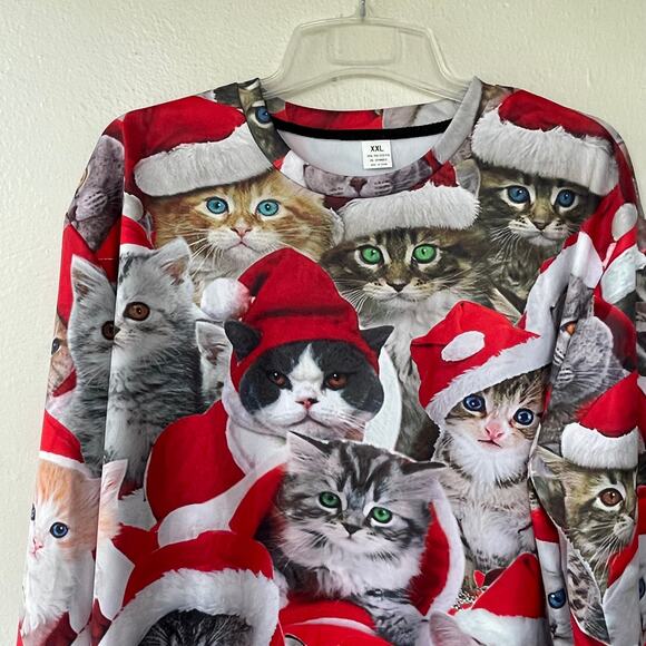 No Tag Santa Kitty Cats Holiday Sweater Size 2X - Picture 3 of 7